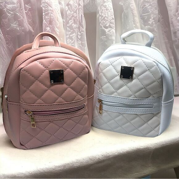 Quilted Leather Mini-Backpack l Light Pink, Whitel Gold Hardware l New main image 13